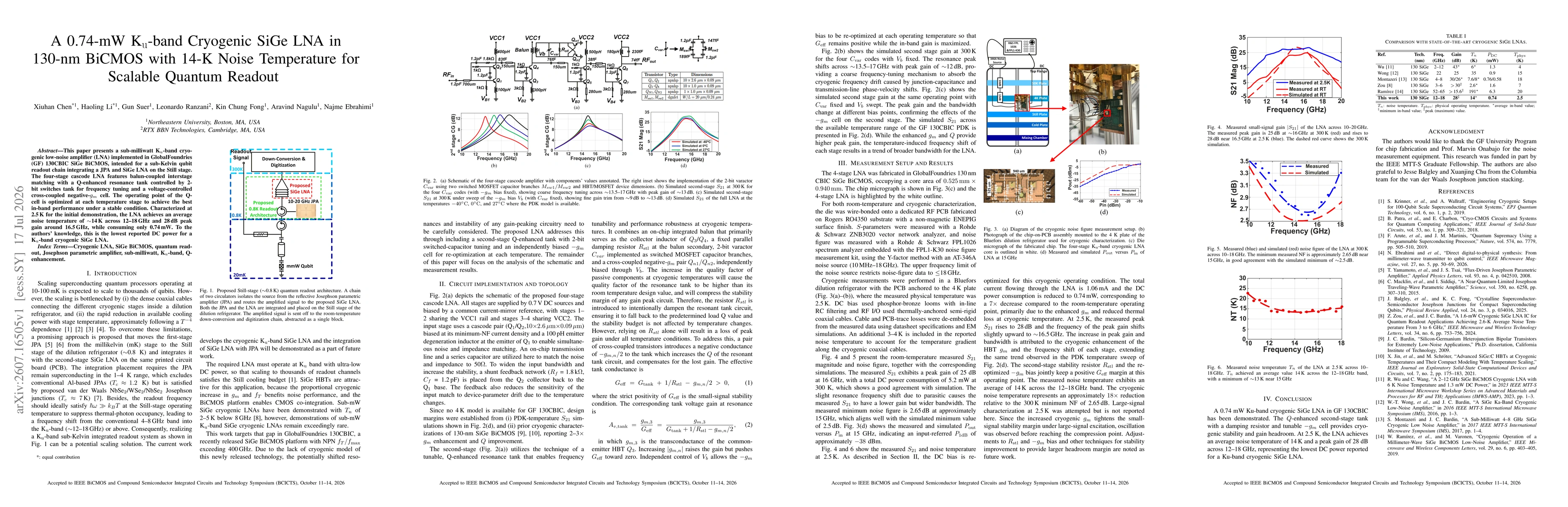 Thumbnail for A 0.74-mW K$_u$-band Cryogenic SiGe LNA in 130-nm BiCMOS with 14-K Noise Temperature for Scalable Quantum Readout