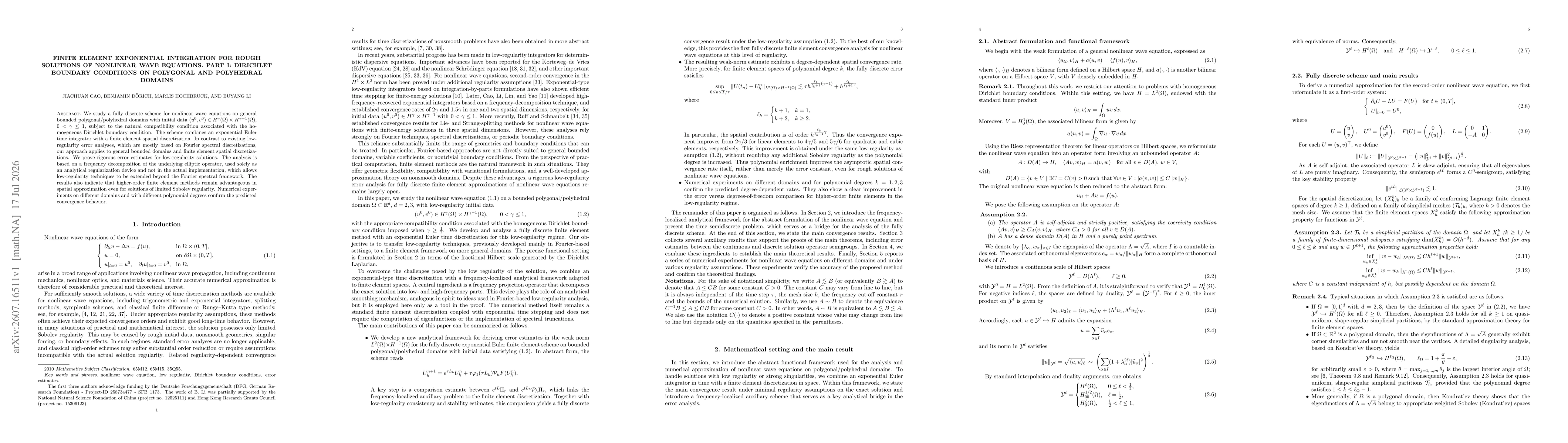 Thumbnail for Finite element exponential integration for rough solutions of nonlinear wave equations. Part I: Dirichlet boundary conditions on polygonal and polyhedral domains