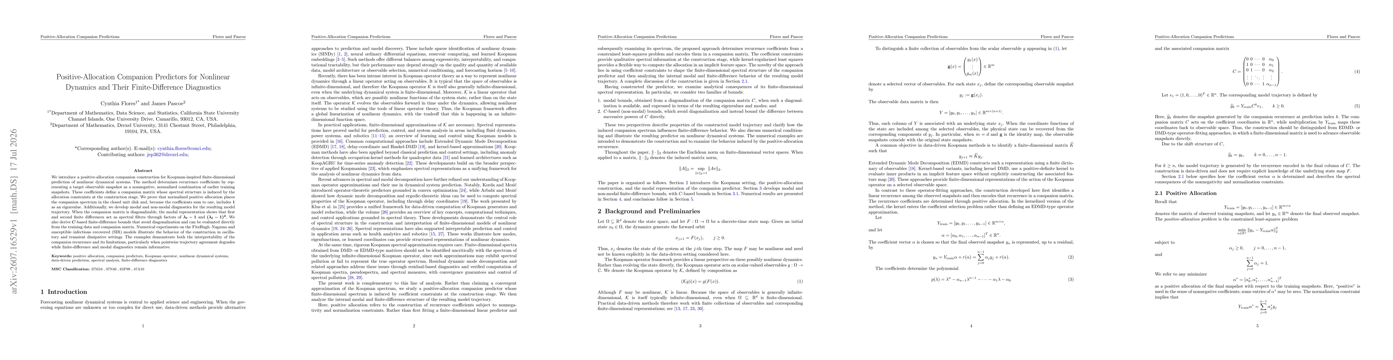 Thumbnail for Positive-Allocation Companion Predictors for Nonlinear Dynamics and Their Finite-Difference Diagnostics