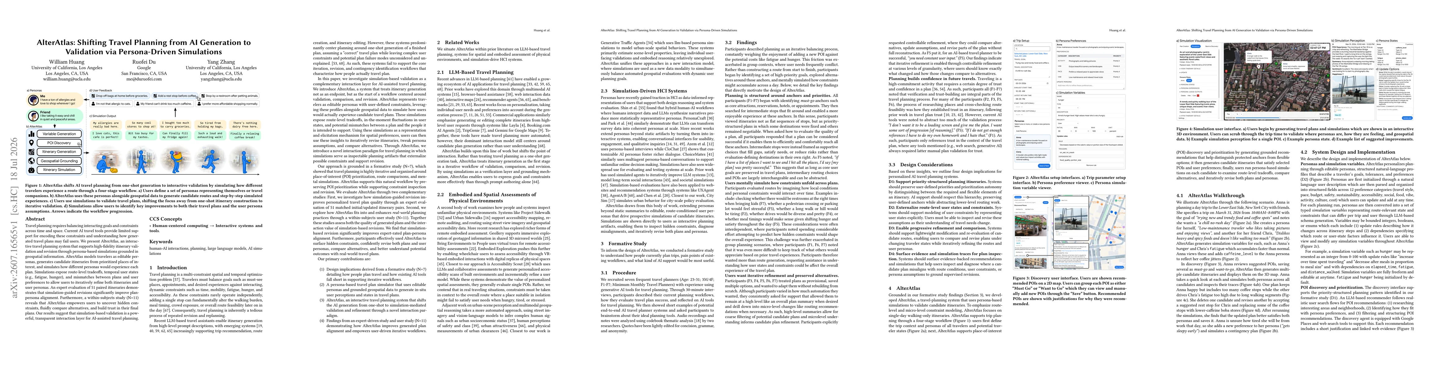 Thumbnail for AlterAtlas: Shifting Travel Planning from AI Generation to Validation via Persona-Driven Simulations
