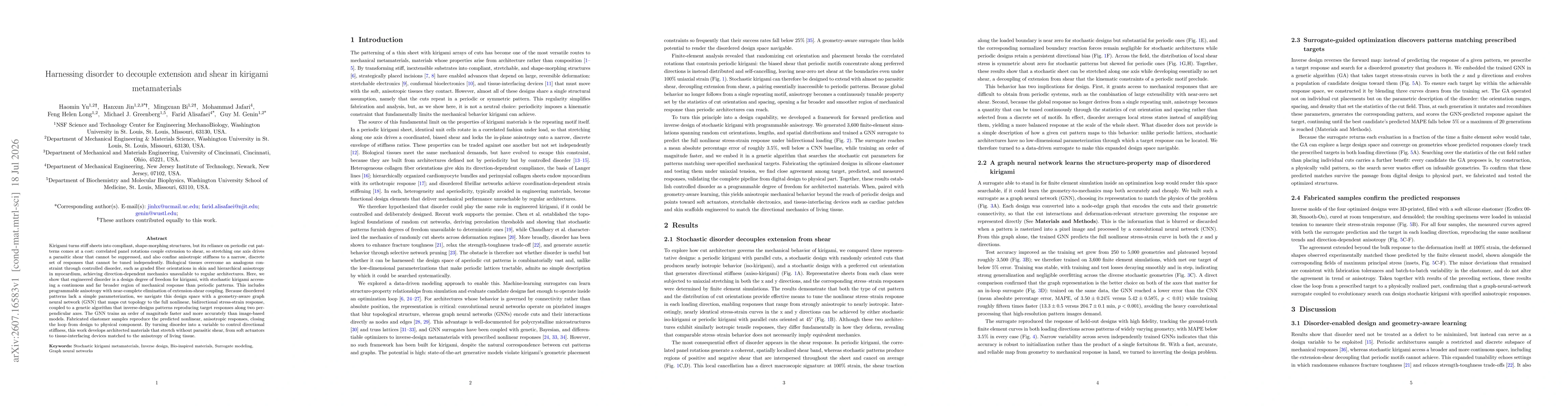 Thumbnail for Harnessing disorder to decouple extension and shear in kirigami metamaterials