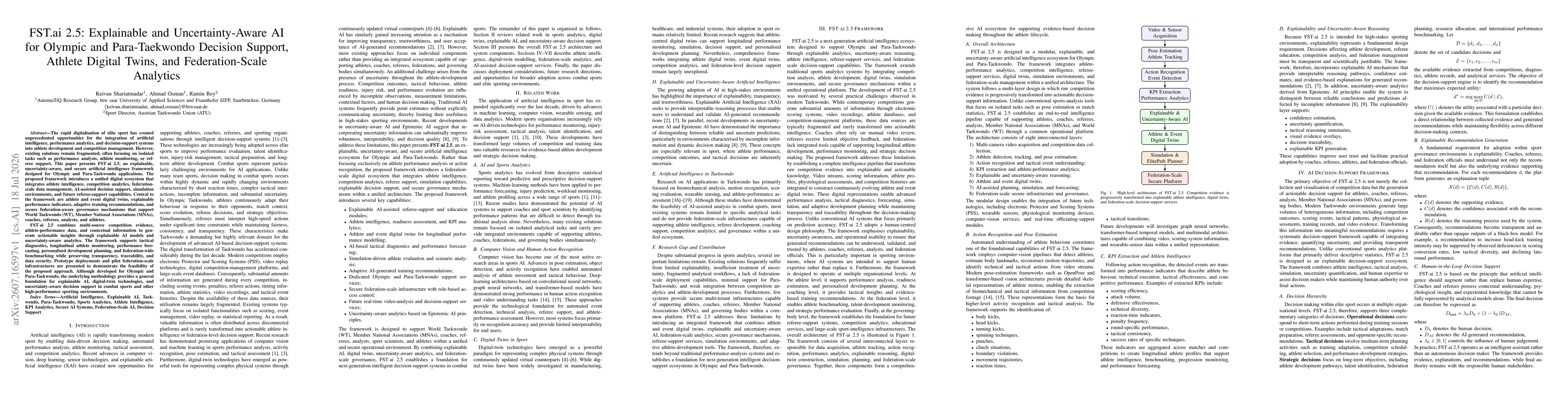 Thumbnail for FST.ai 2.5: Explainable and Uncertainty-Aware AI for Olympic and Para-Taekwondo Decision Support, Athlete Digital Twins, and Federation-Scale Analytics
