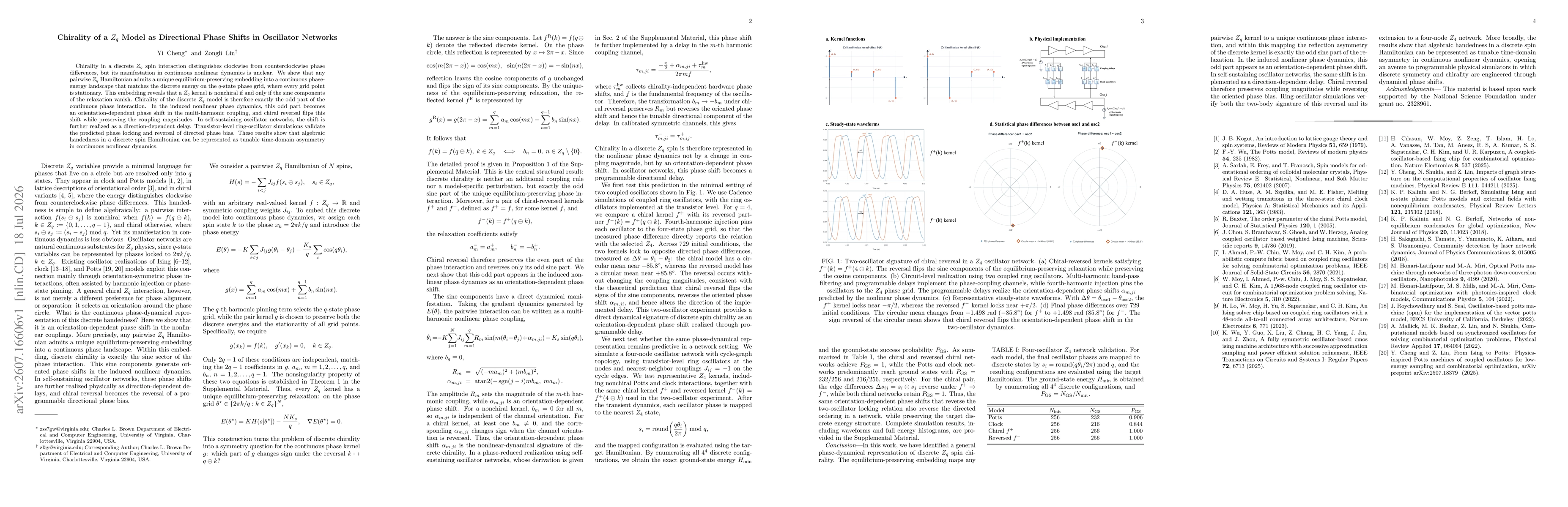 Thumbnail for Chirality of a $Z_q$ Model as Directional Phase Shifts in Oscillator Networks