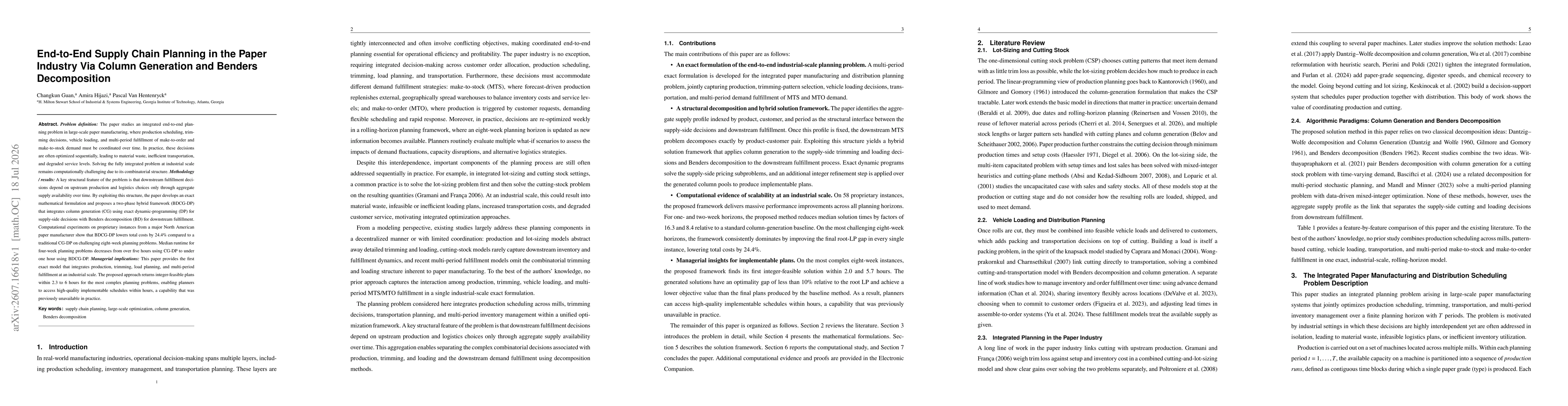 Thumbnail for End-to-End Supply Chain Planning in the Paper Industry Via Column Generation and Benders Decomposition