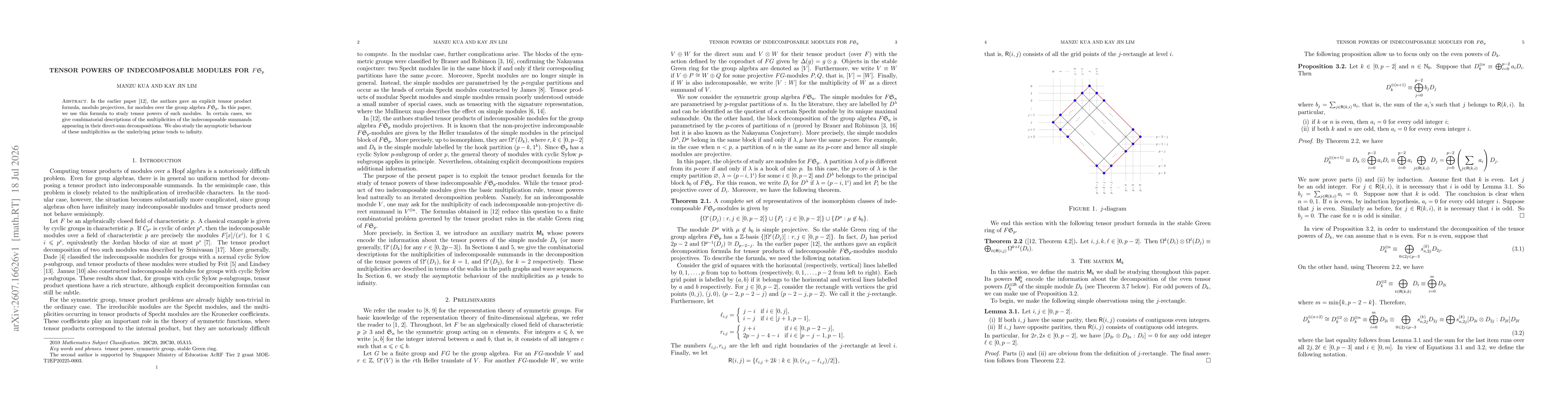 Thumbnail for Tensor Powers of Indecomposable Modules for $F\frak{S}_p$