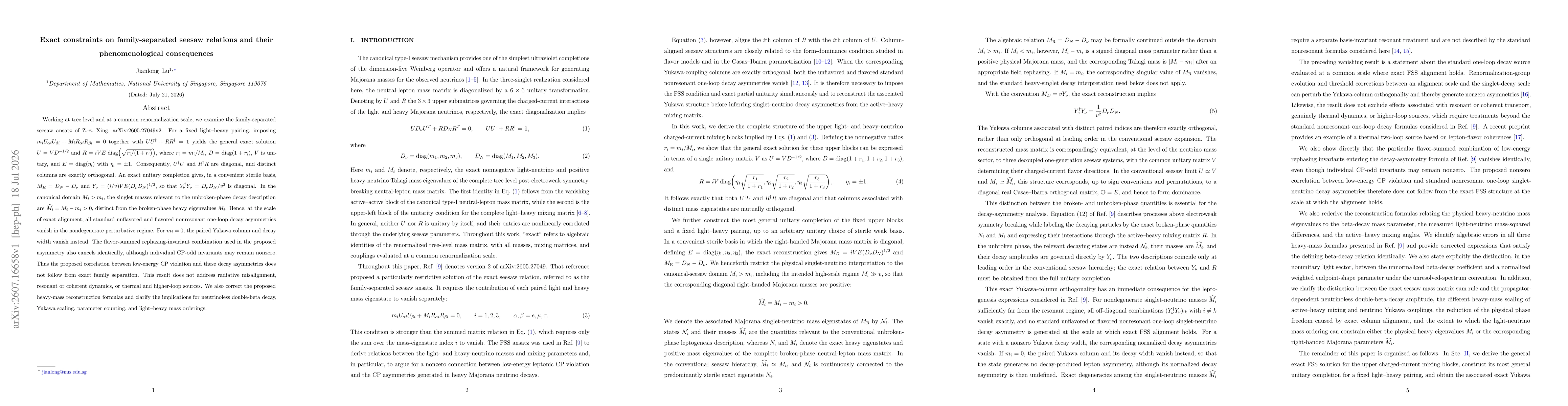 Thumbnail for Exact constraints on family-separated seesaw relations and their phenomenological consequences