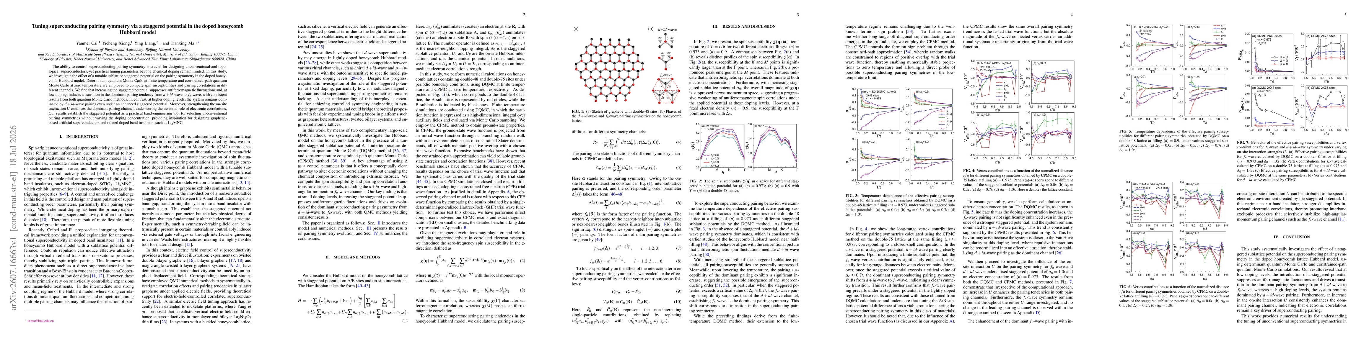 Thumbnail for Tuning superconducting pairing symmetry via a staggered potential in the doped honeycomb Hubbard model