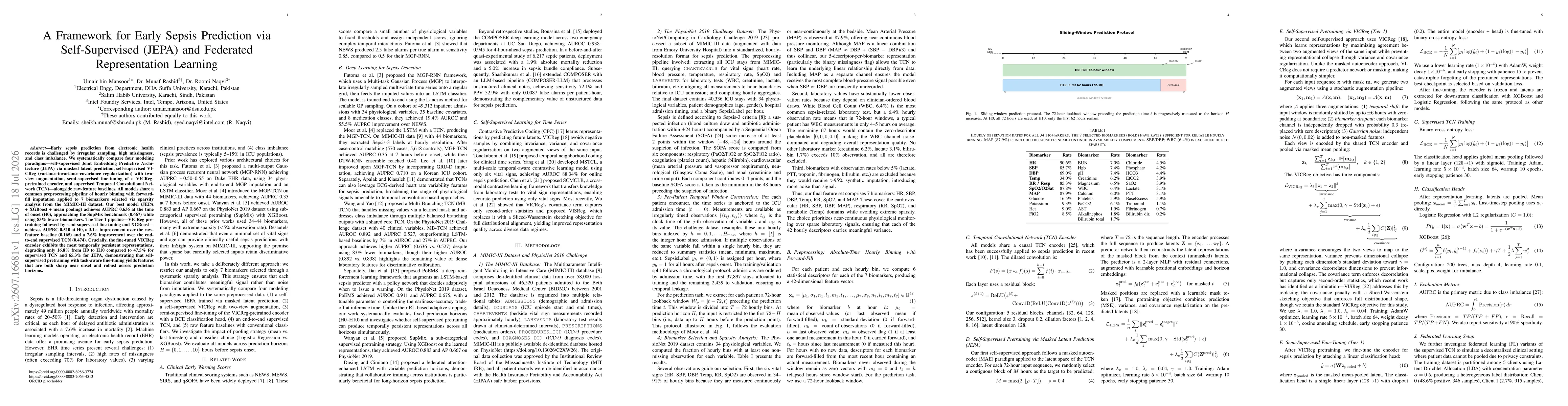 Thumbnail for A Framework for Early Sepsis Prediction via Self-Supervised (JEPA) and Federated Representation Learning