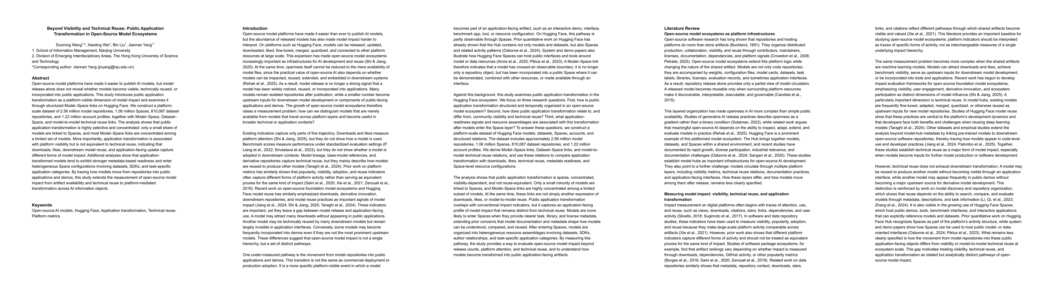 Thumbnail for Beyond Visibility and Technical Reuse: Public Application Transformation in Open-Source Model Ecosystems