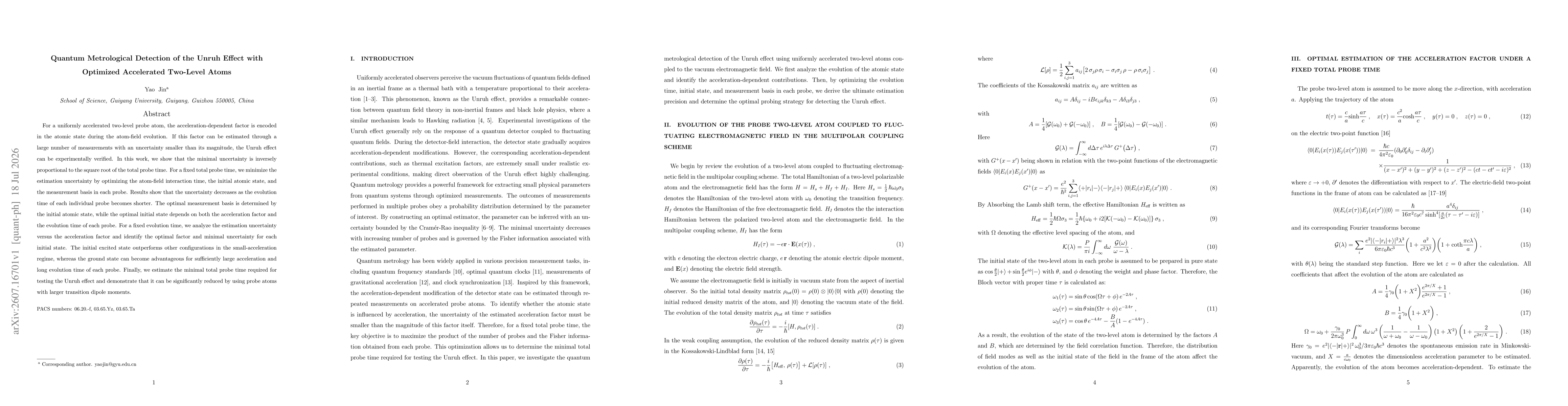 Thumbnail for Quantum Metrological Detection of the Unruh Effect with Optimized Accelerated Two-Level Atoms