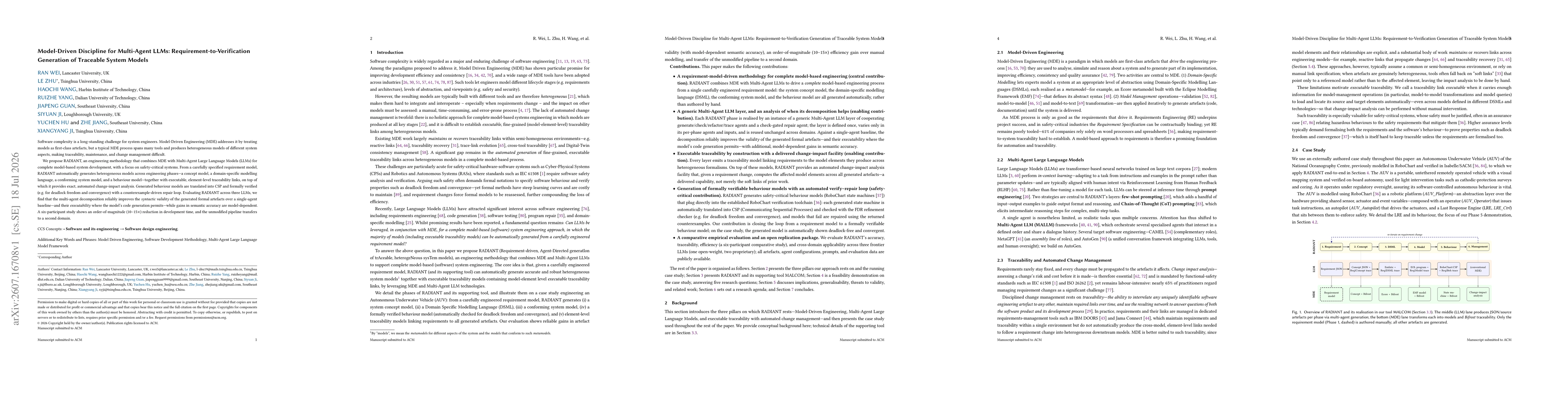 Thumbnail for Model-Driven Discipline for Multi-Agent LLMs: Requirement-to-Verification Generation of Traceable System Models