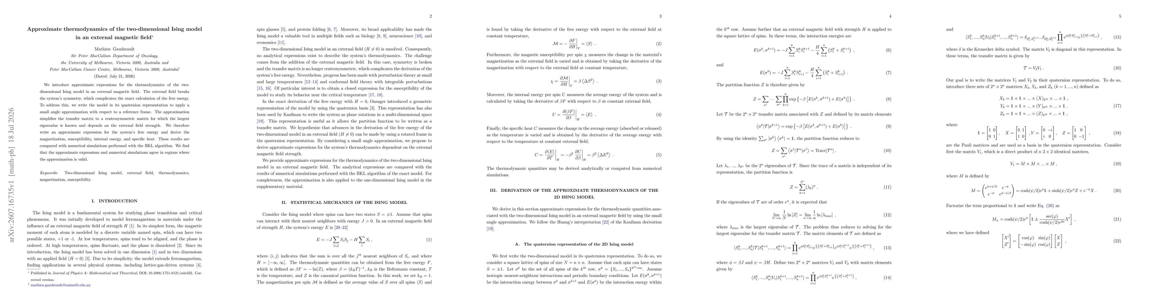 Thumbnail for Approximate thermodynamics of the two-dimensional Ising model in an external magnetic field