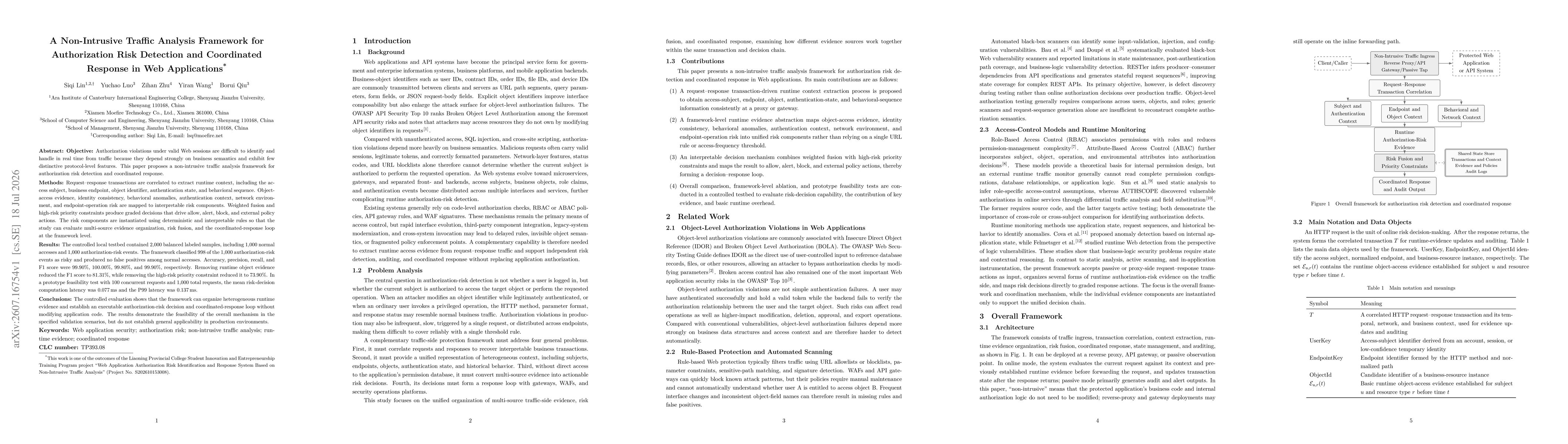 Thumbnail for A Non-Intrusive Traffic Analysis Framework for Authorization Risk Detection and Coordinated Response in Web Applications