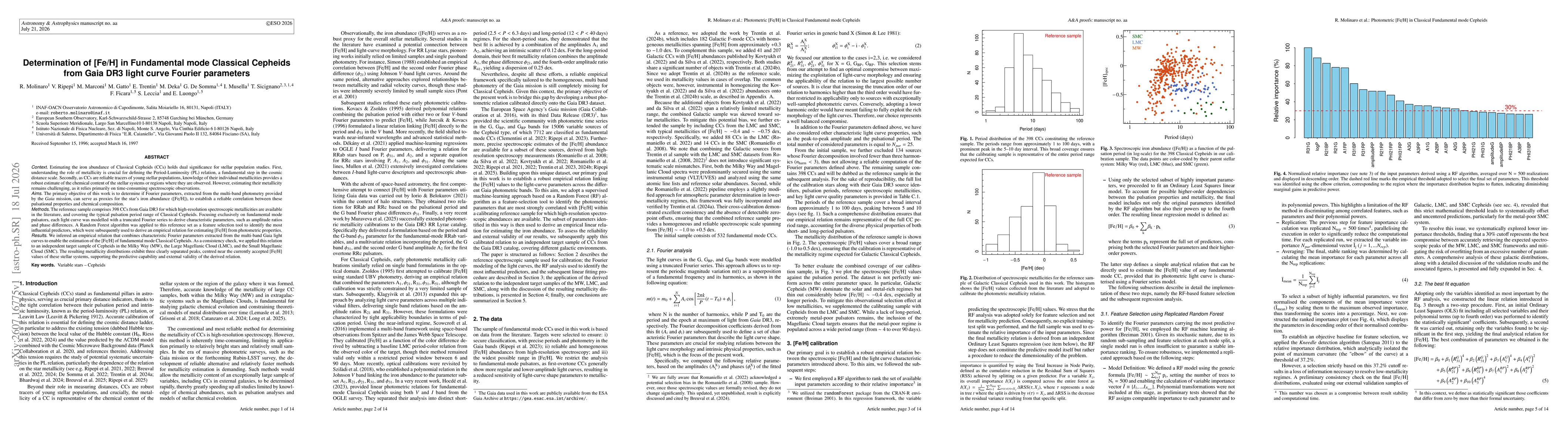 Thumbnail for Determination of [Fe/H] in Fundamental mode Classical Cepheids from Gaia DR3 light curve Fourier parameters