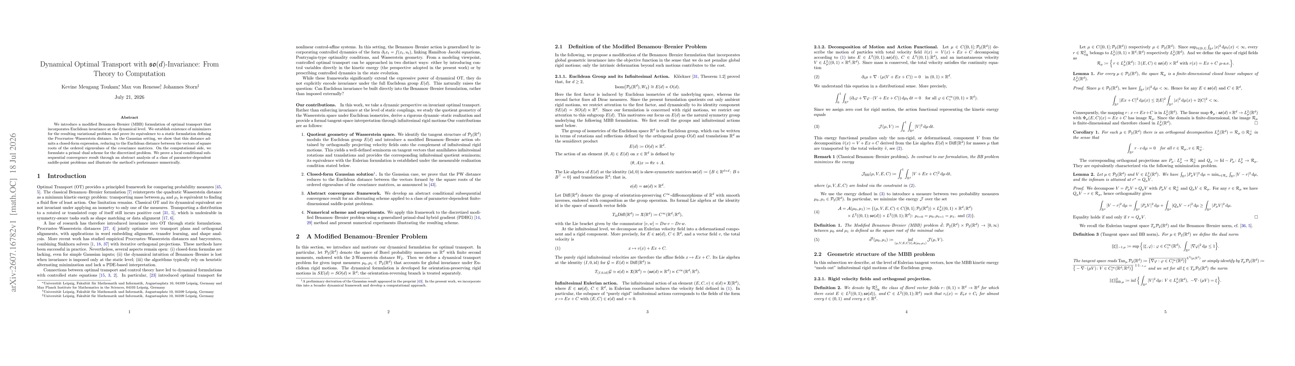 Thumbnail for Dynamical Optimal Transport with $\mathfrak{so}(d)$-Invariance: From Theory to Computation