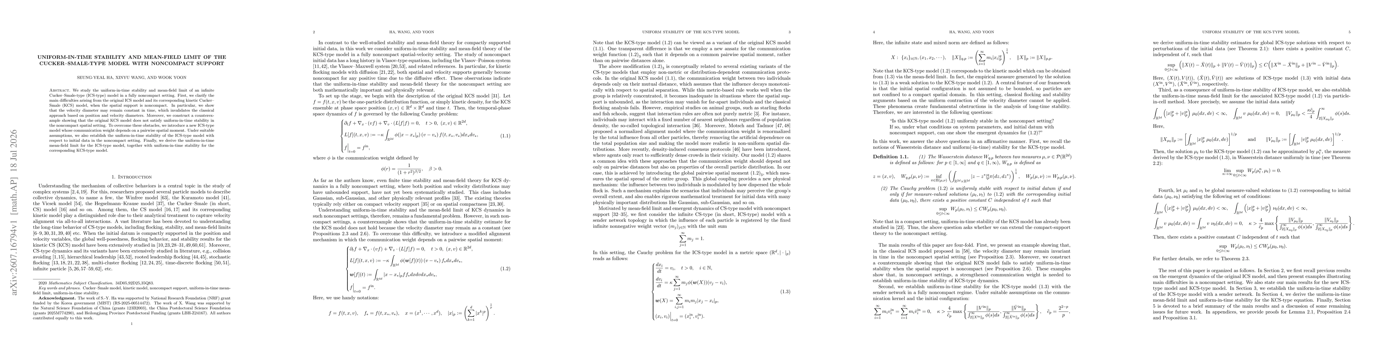 Thumbnail for Uniform-in-time stability and mean-field limit of the Cucker-Smale-type model with noncompact support