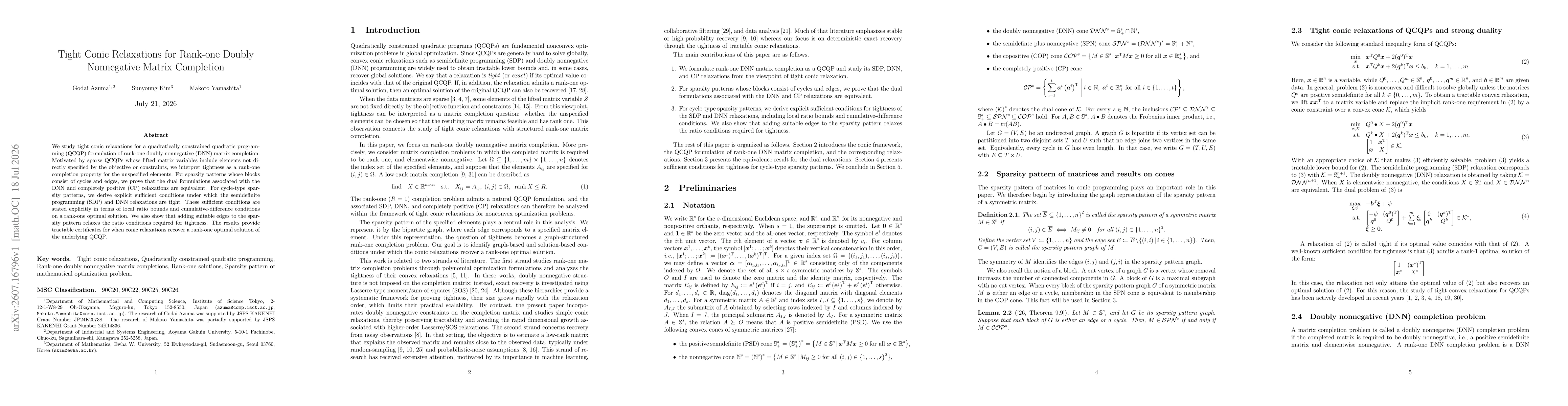 Thumbnail for Tight Conic Relaxations for Rank-one Doubly Nonnegative Matrix Completion