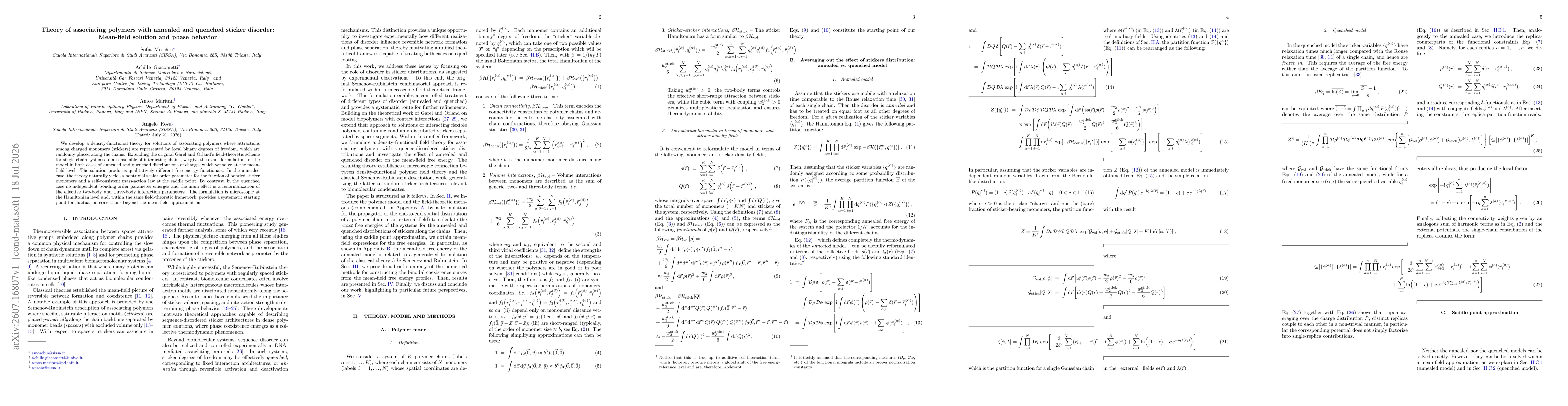Thumbnail for Theory of associating polymers with annealed and quenched sticker disorder: Mean-field solution and phase behavior