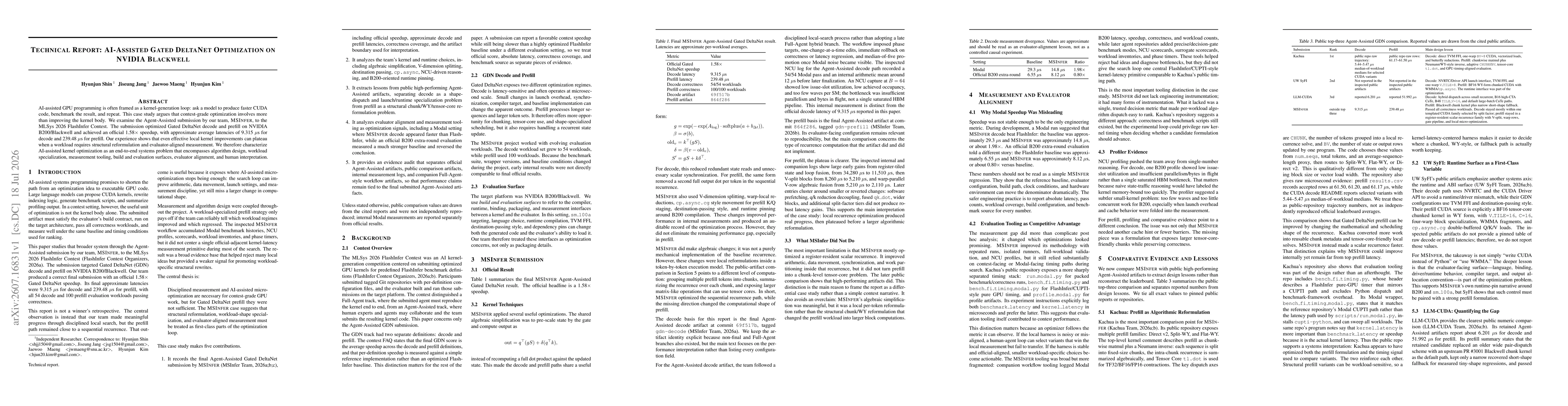 Thumbnail for Technical Report: AI-Assisted Gated DeltaNet Optimization on NVIDIA Blackwell