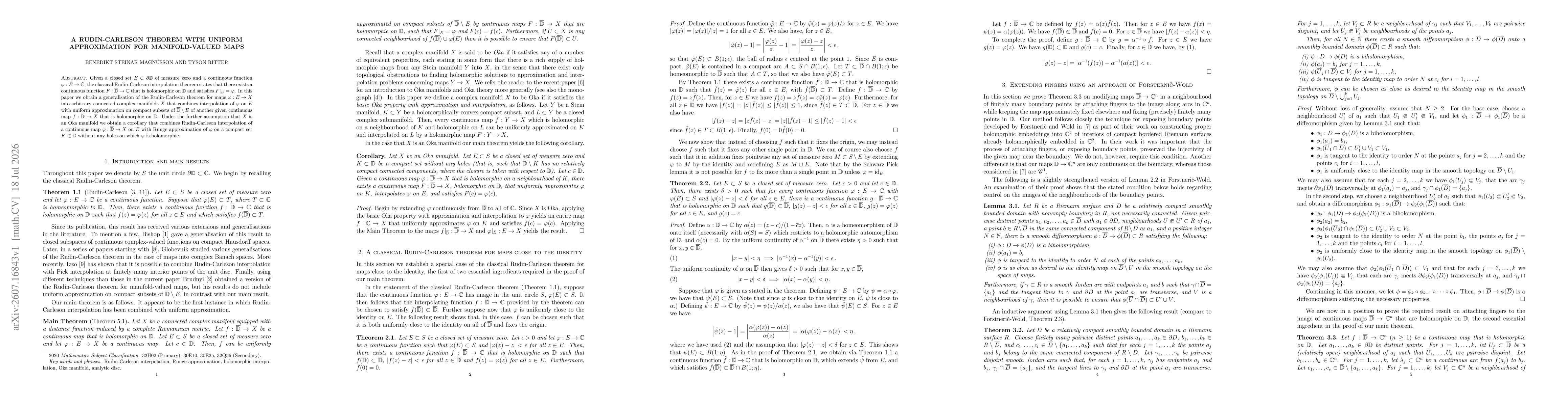 Thumbnail for A Rudin-Carleson theorem with uniform approximation for manifold-valued maps