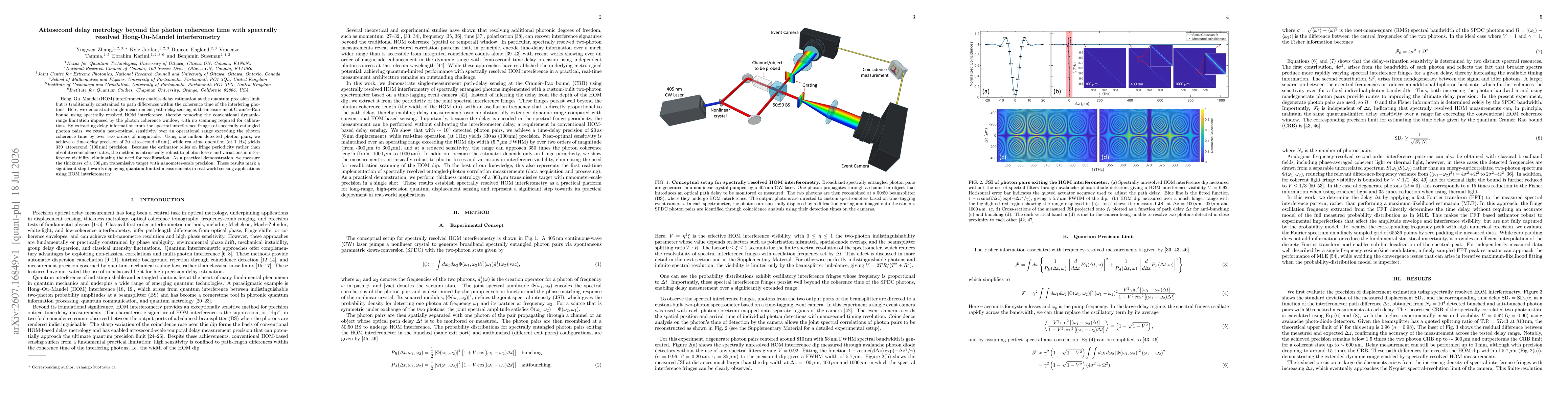 Thumbnail for Attosecond delay metrology beyond the photon coherence time with spectrally resolved Hong-Ou-Mandel interferometry