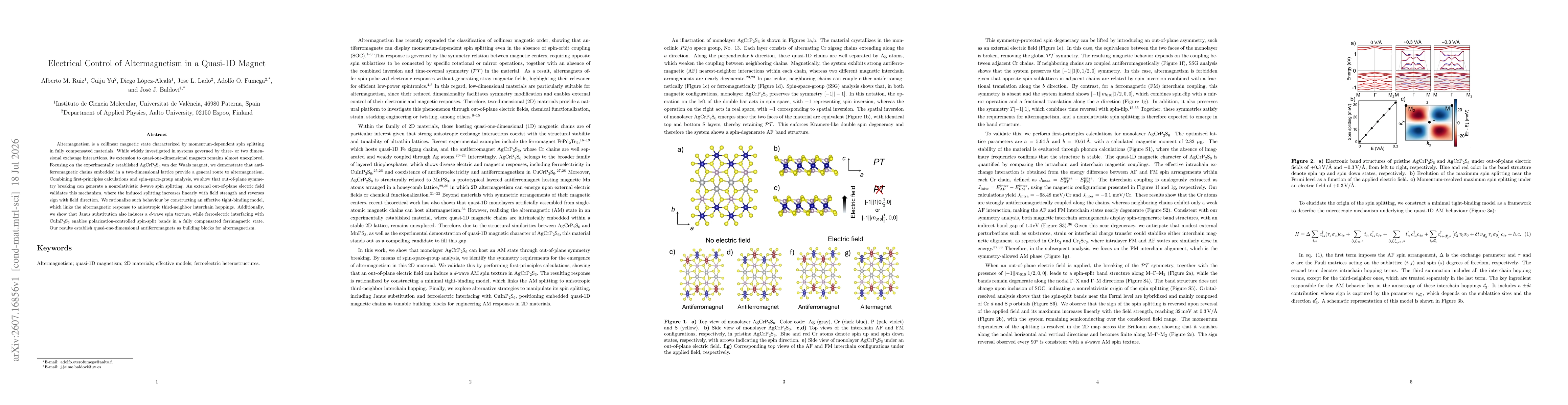 Thumbnail for Electrical Control of Altermagnetism in a Quasi-1D Magnet