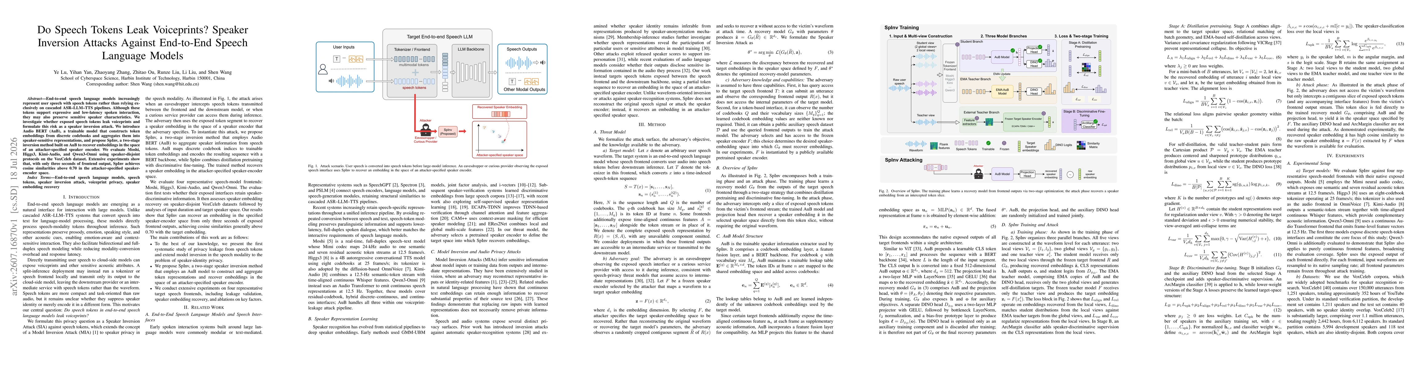 Thumbnail for Do Speech Tokens Leak Voiceprints? Speaker Inversion Attacks Against End-to-End Speech Language Models