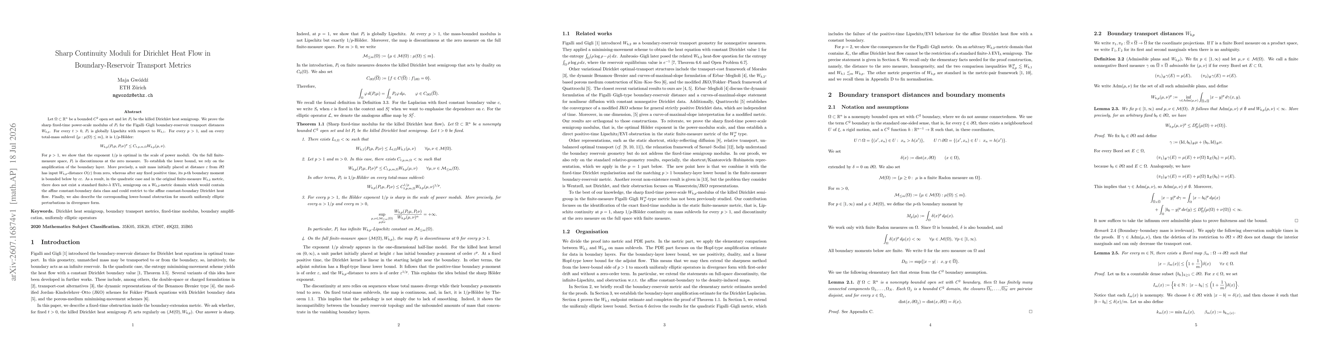 Thumbnail for Sharp Continuity Moduli for Dirichlet Heat Flow in Boundary-Reservoir Transport Metrics