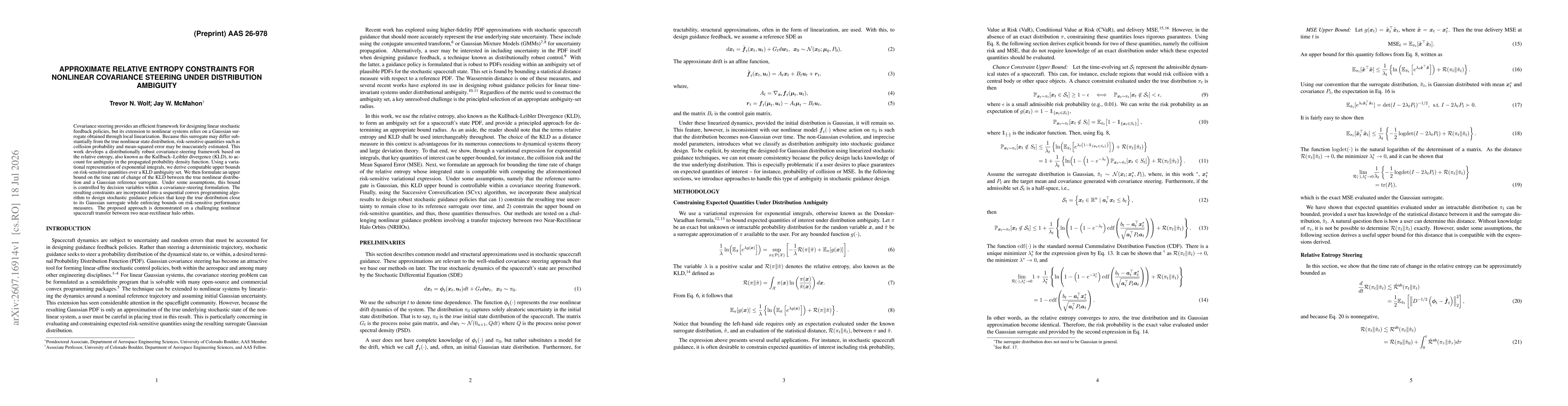 Thumbnail for Approximate Relative Entropy Constraints for Nonlinear Covariance Steering Under Distribution Ambiguity