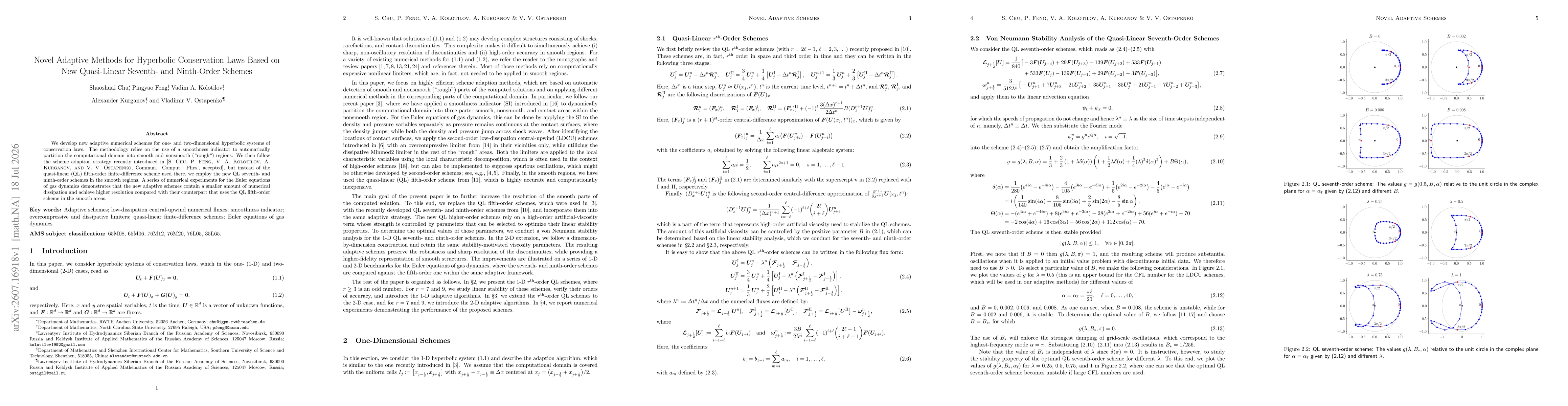 Thumbnail for Novel Adaptive Methods for Hyperbolic Conservation Laws Based on New Quasi-Linear Seventh- and Ninth-Order Schemes