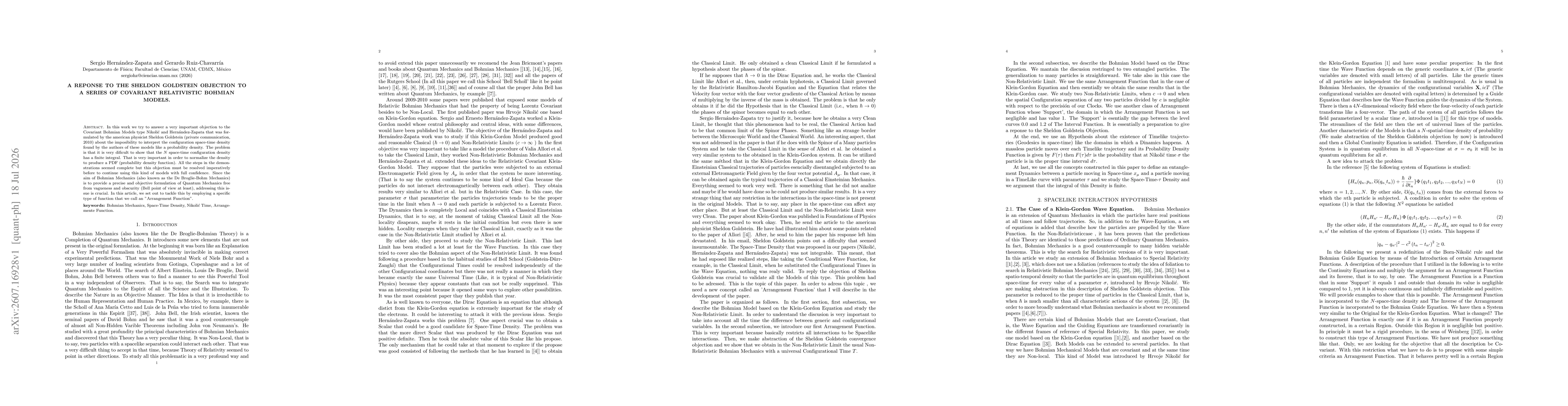 Thumbnail for A Reponse to the Sheldon Goldstein Objection to a Series of Covariant Relativistic Bohmian Models