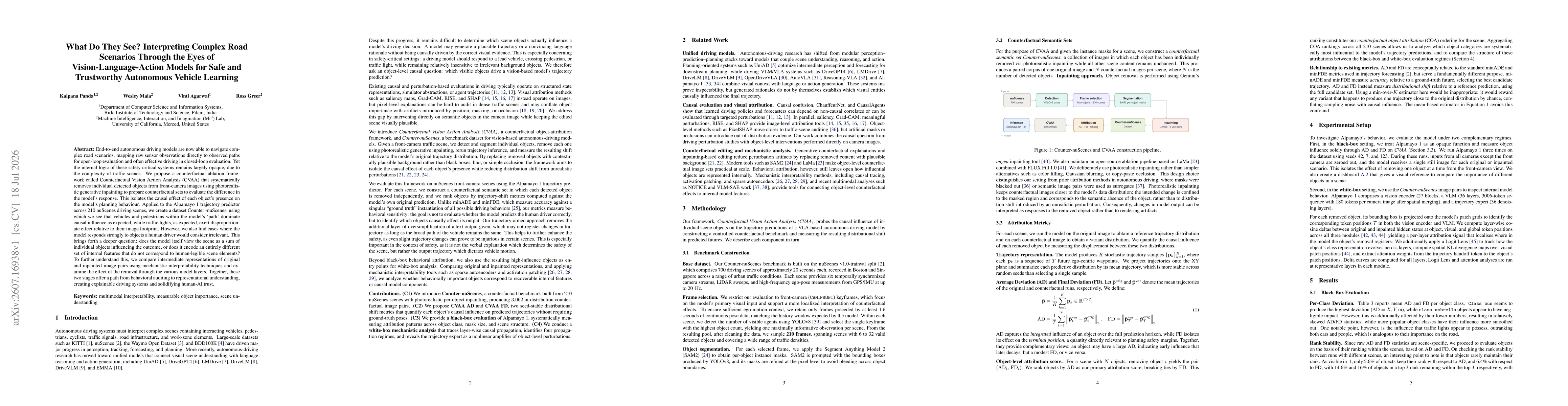 Thumbnail for What Do They See? Interpreting Complex Road Scenarios Through the Eyes of Vision-Language-Action Models for Safe and Trustworthy Autonomous Vehicle Learning
