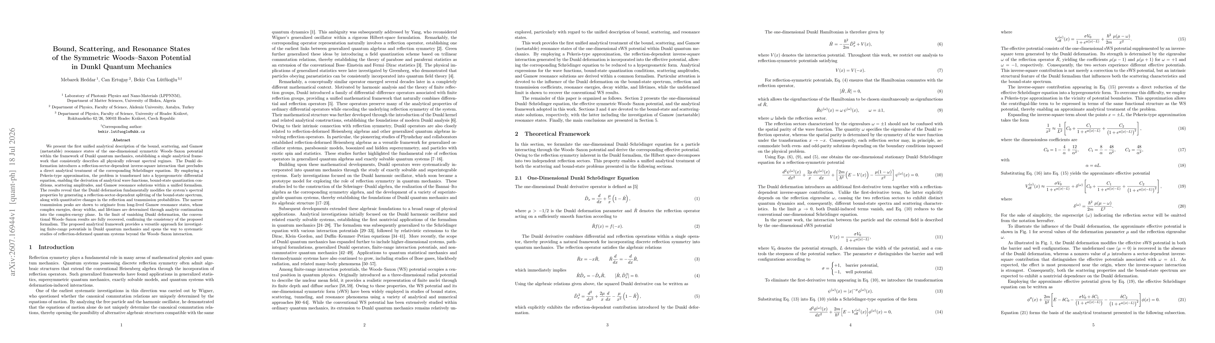 Thumbnail for Bound, Scattering, and Resonance States of the Symmetric Woods--Saxon Potential in Dunkl Quantum Mechanic