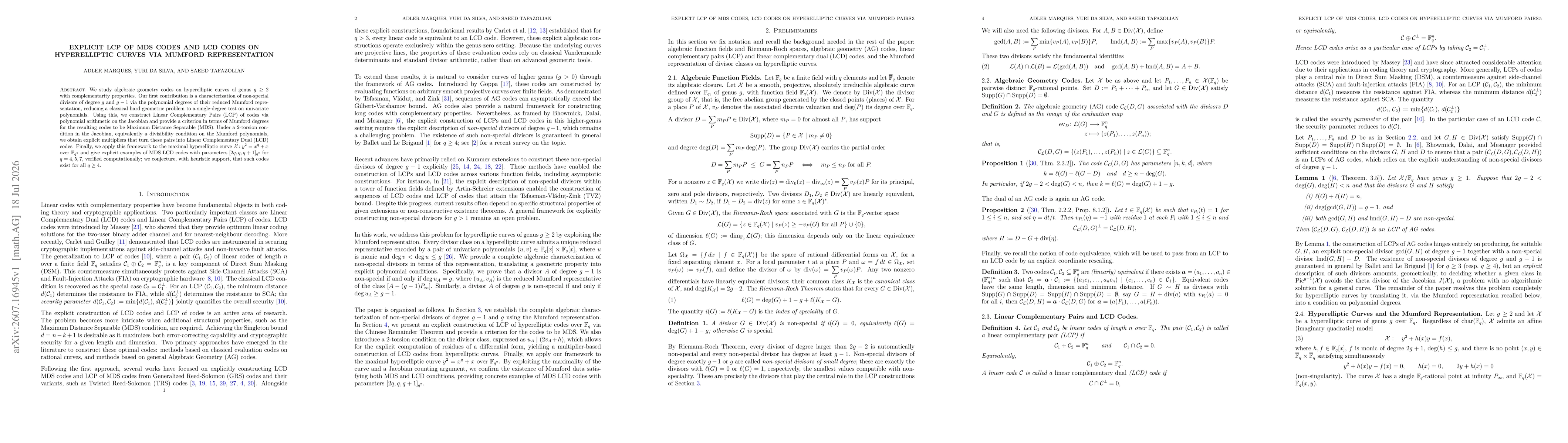 Thumbnail for Explicit LCP of MDS Codes and LCD Codes on Hyperelliptic Curves via Mumford Representation