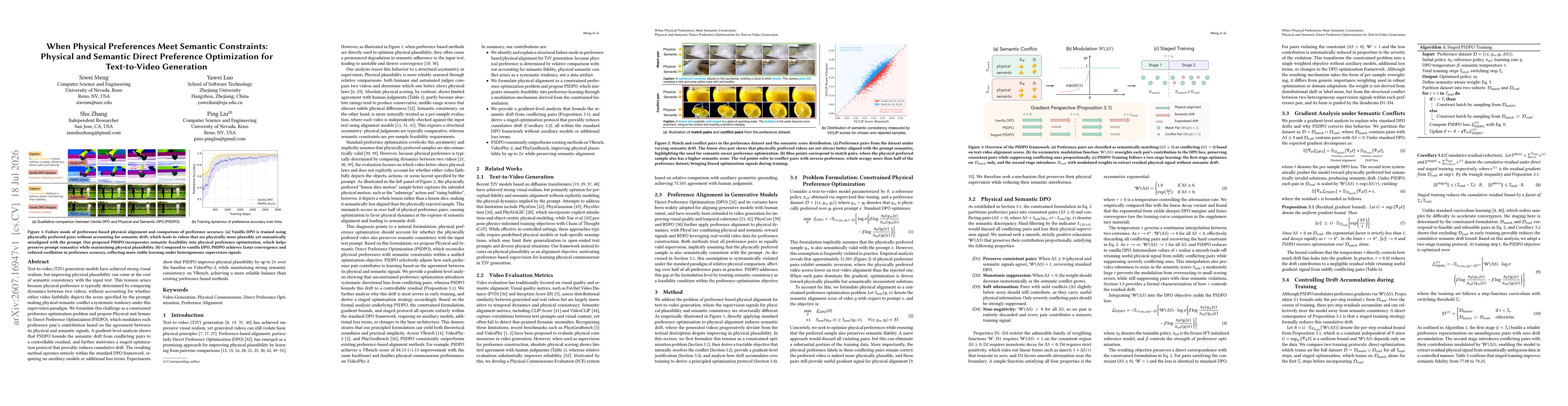 Thumbnail for When Physical Preferences Meet Semantic Constraints: Physical and Semantic Direct Preference Optimization for Text-to-Video Generation