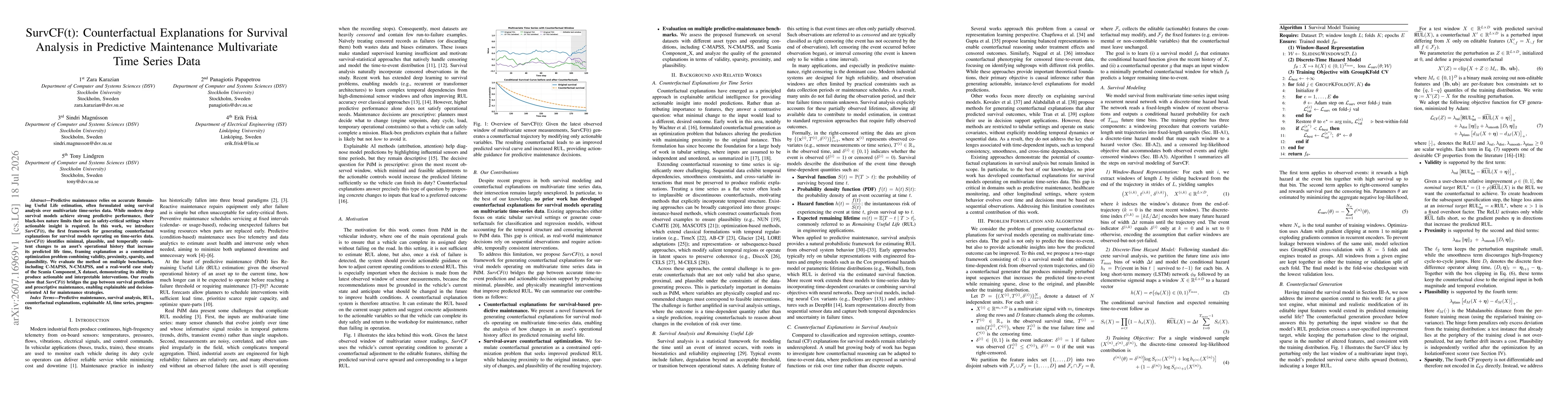 Thumbnail for SurvCF(t): Counterfactual Explanations for Survival Analysis in Predictive Maintenance Multivariate Time Series Data