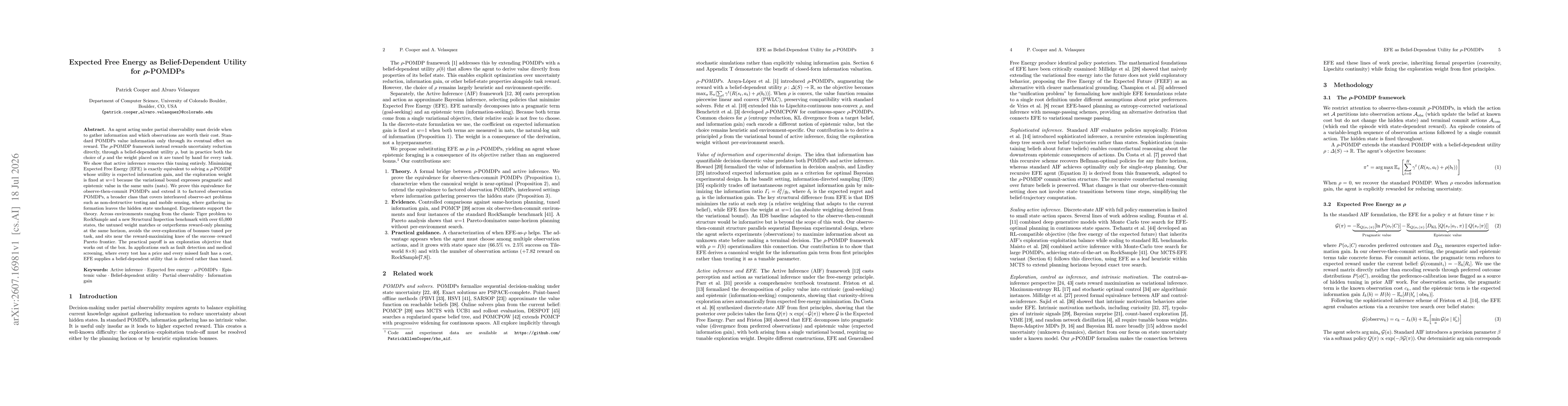 Thumbnail for Expected Free Energy as Belief-Dependent Utility for rho-POMDPs