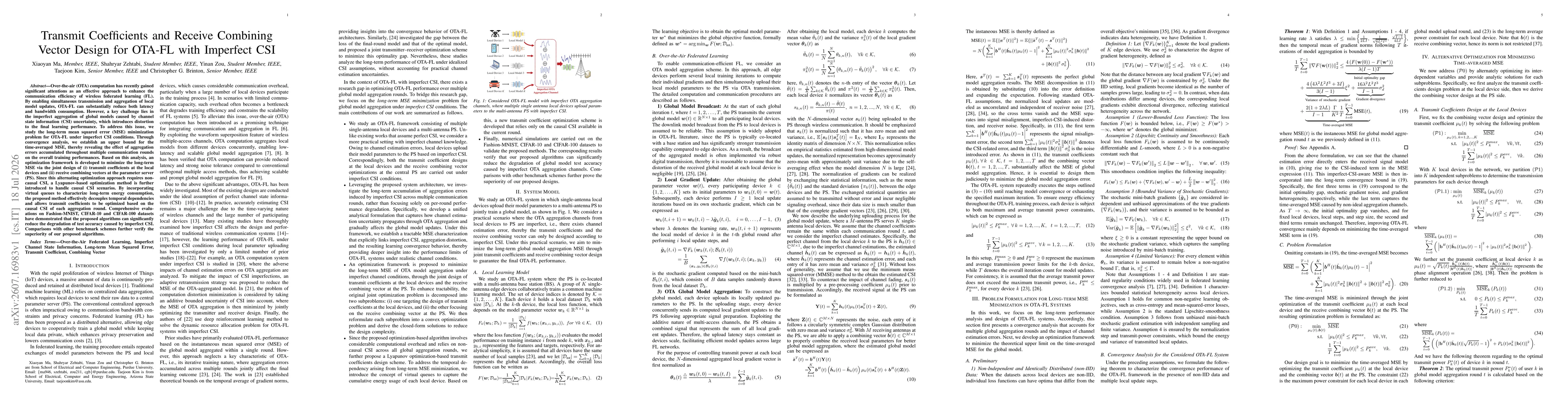 Thumbnail for Transmit Coefficients and Receive Combining Vector Design for OTA-FL with Imperfect CSI