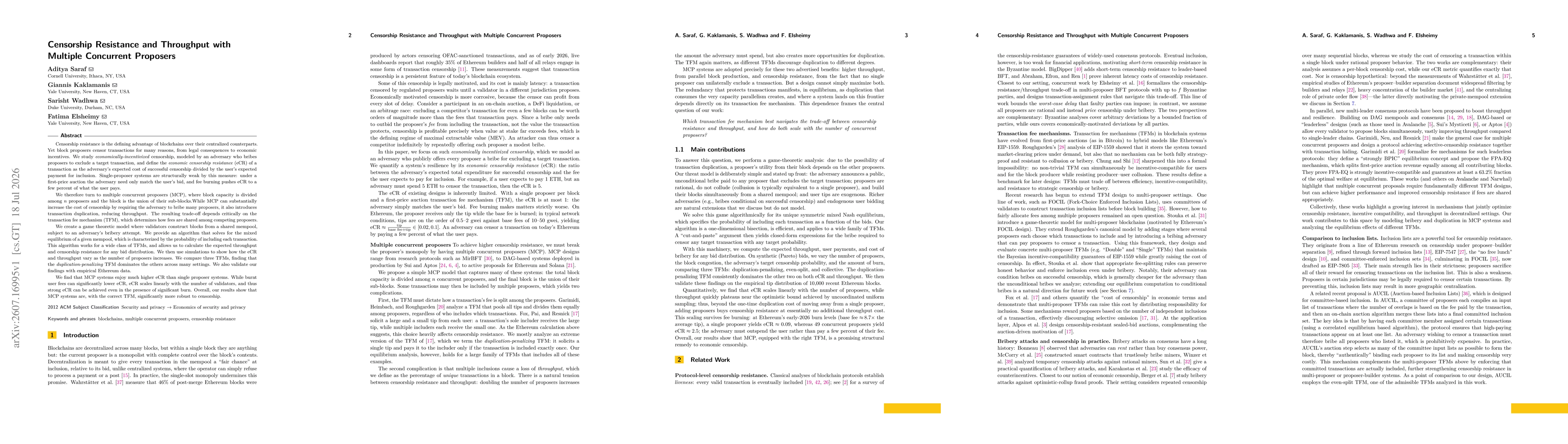 Thumbnail for Censorship Resistance and Throughput with Multiple Concurrent Proposers