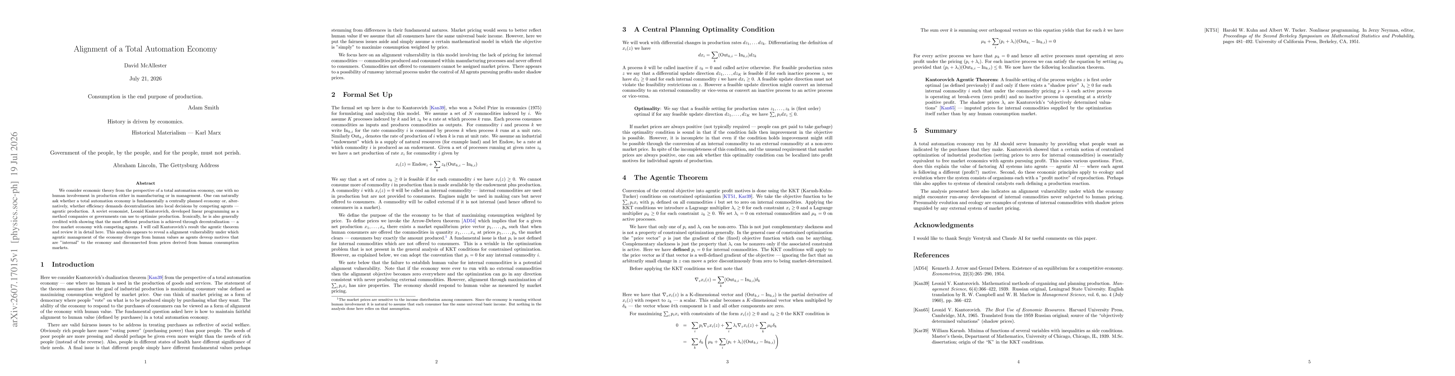 Thumbnail for Alignment of a Total Automation Economy