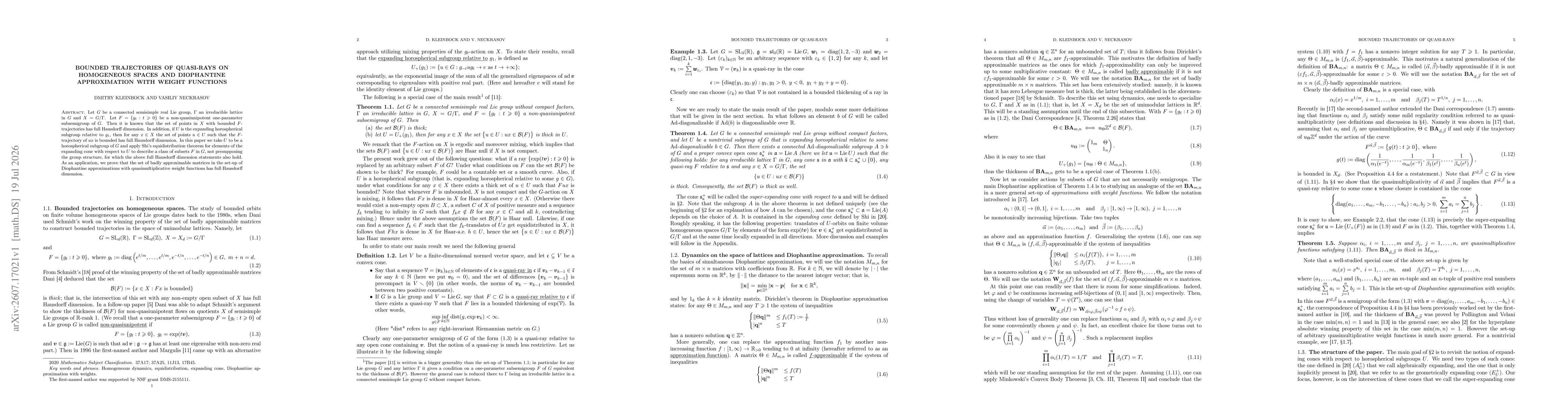 Thumbnail for Bounded trajectories of quasi-rays on homogeneous spaces and Diophantine approximation with weight functions