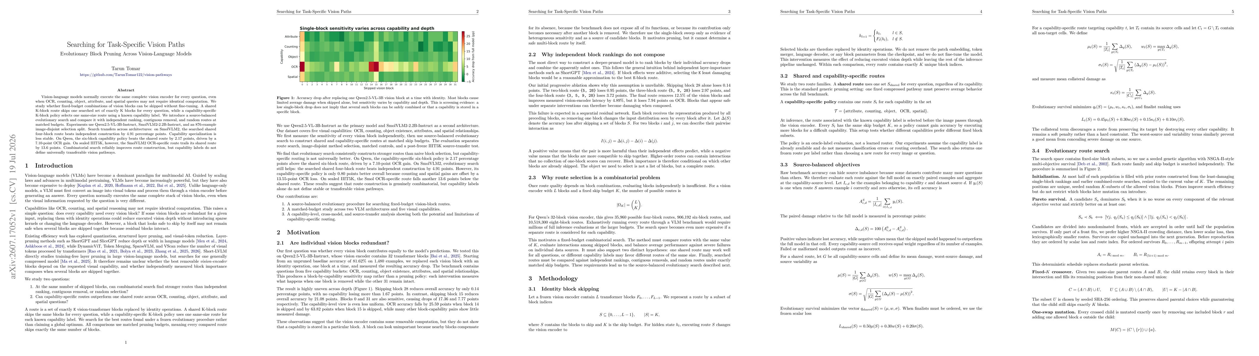 Thumbnail for Searching for Task-Specific Vision Paths: Evolutionary Block Pruning Across Vision-Language Models