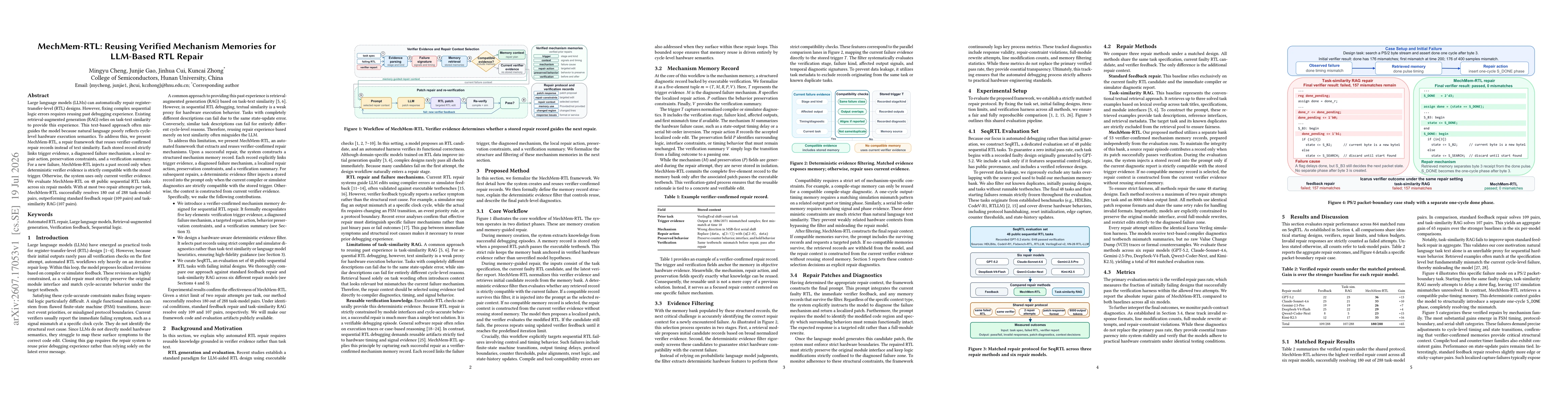 Thumbnail for MechMem-RTL: Reusing Verified Mechanism Memories for LLM-Based RTL Repair