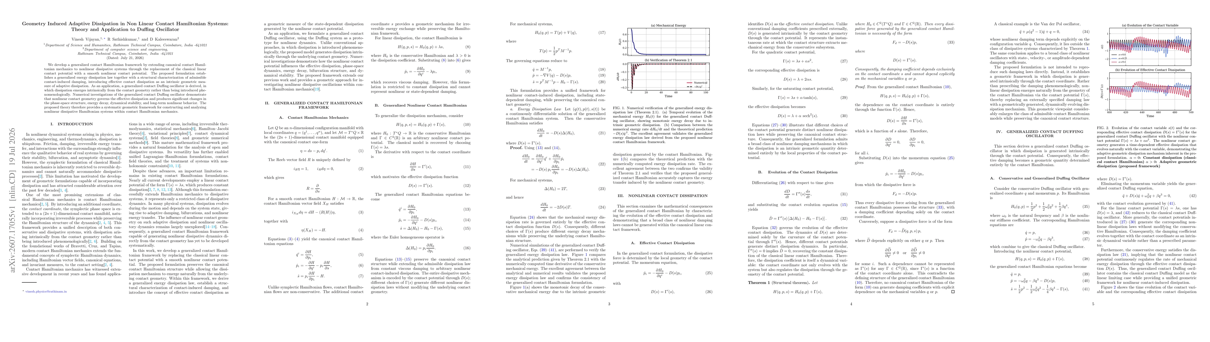 Thumbnail for Geometry Induced Adaptive Dissipation in Non Linear Contact Hamiltonian Systems Theory and Application to Duffing Oscillator