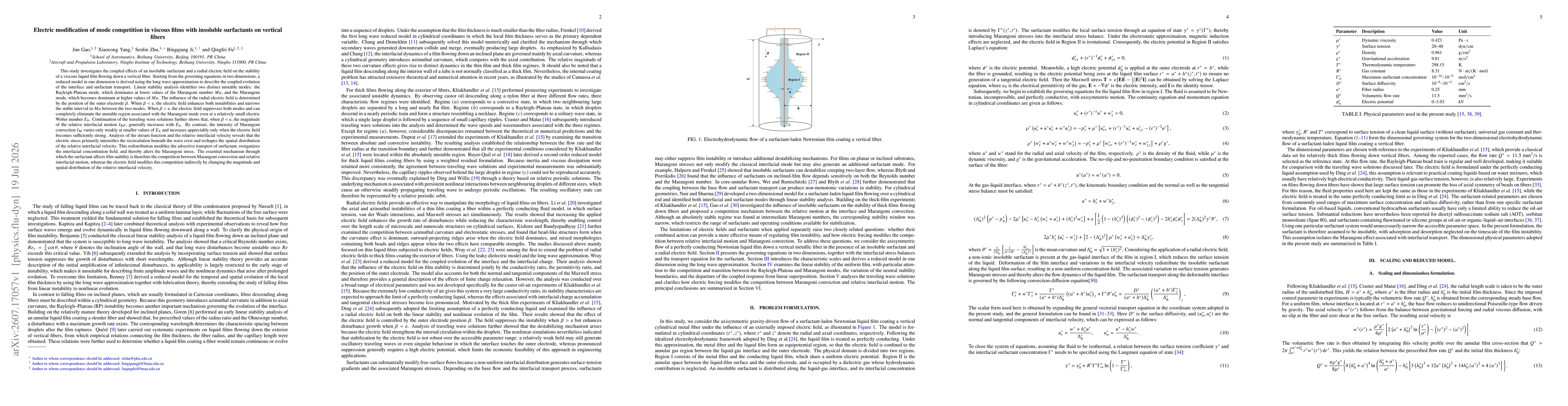 Thumbnail for Electric modification of mode competition in viscous films with insoluble surfactants on vertical fibers
