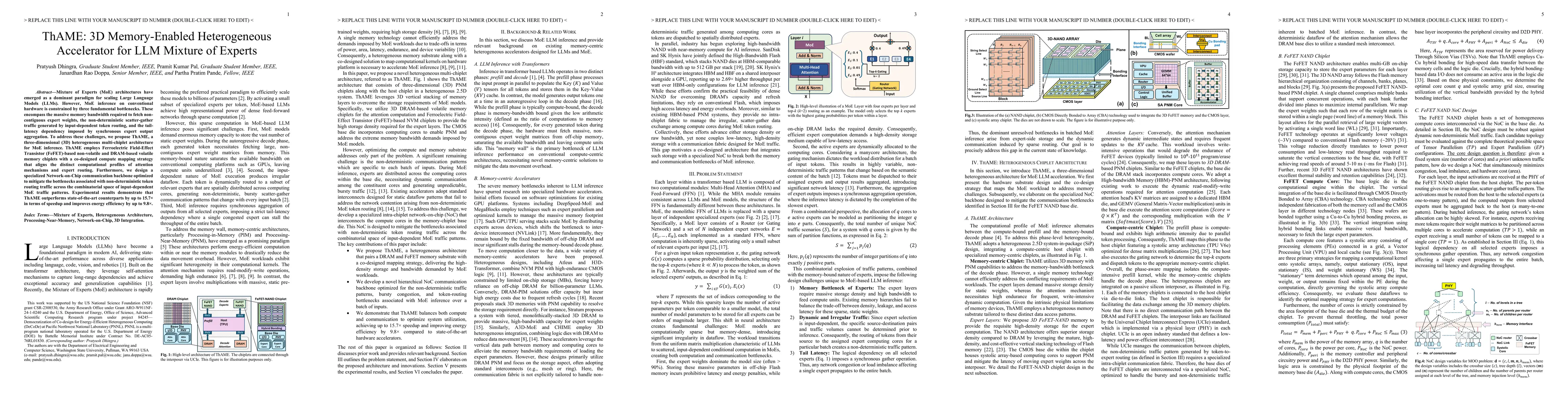 Thumbnail for ThAME: 3D Memory-Enabled Heterogeneous Accelerator for LLM Mixture of Experts