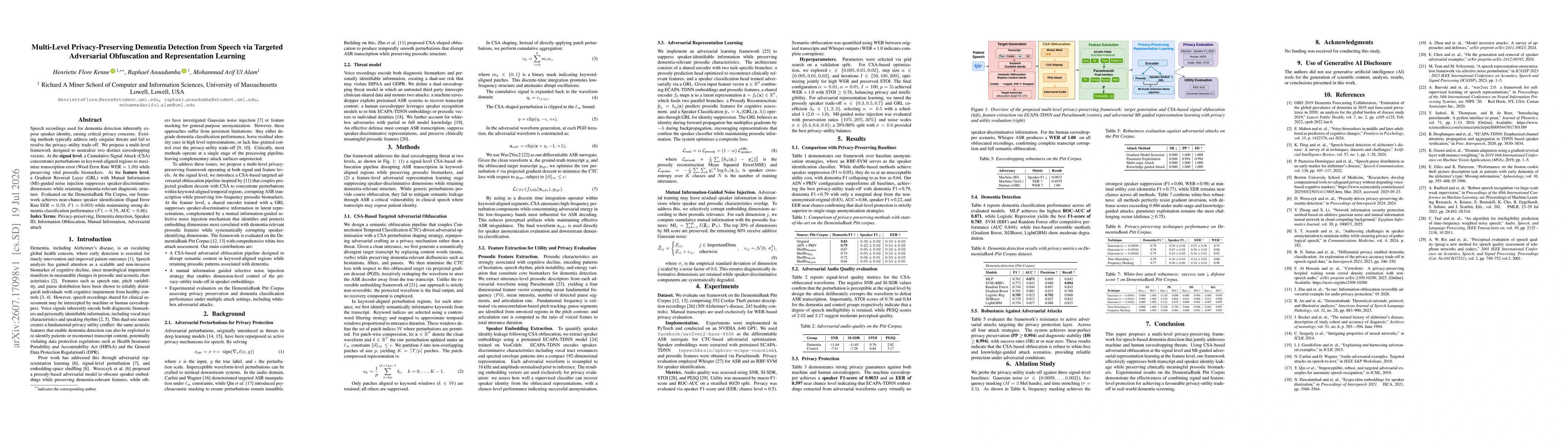Thumbnail for Multi-Level Privacy-Preserving Dementia Detection from Speech via Targeted Adversarial Obfuscation and Representation Learning
