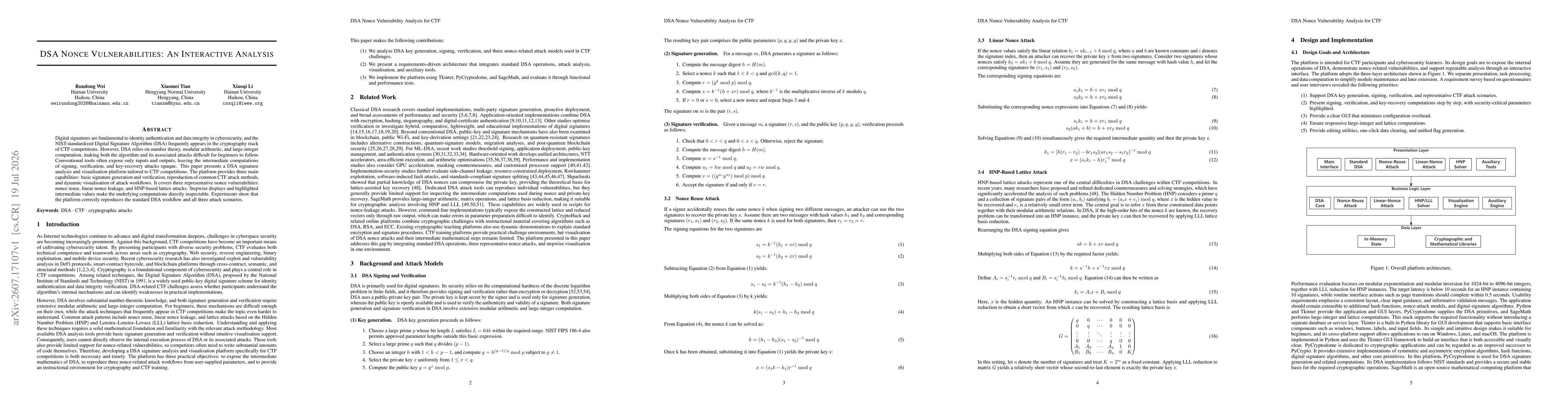 Thumbnail for DSA Nonce Vulnerabilities: An Interactive Analysis