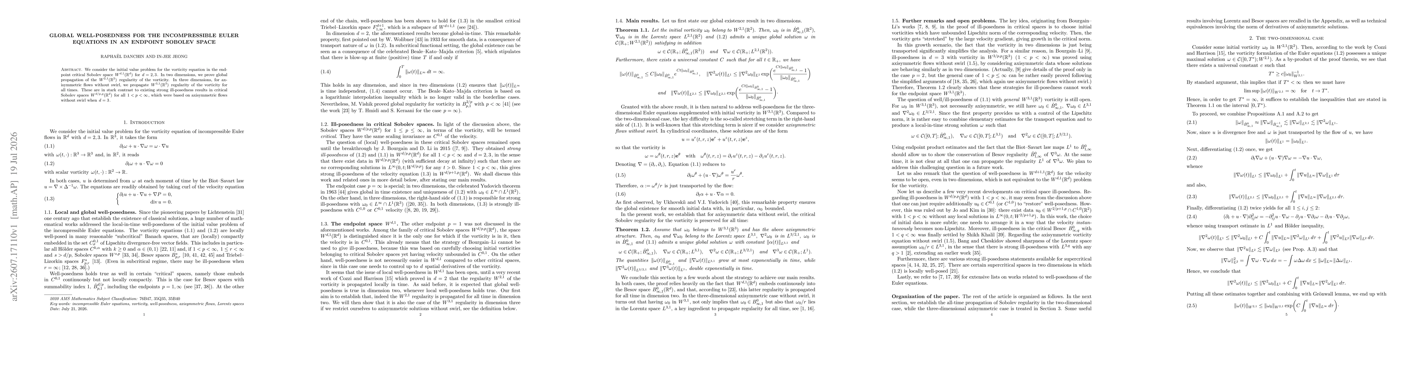 Thumbnail for Global well-posedness for the incompressible Euler equations in an endpoint Sobolev space