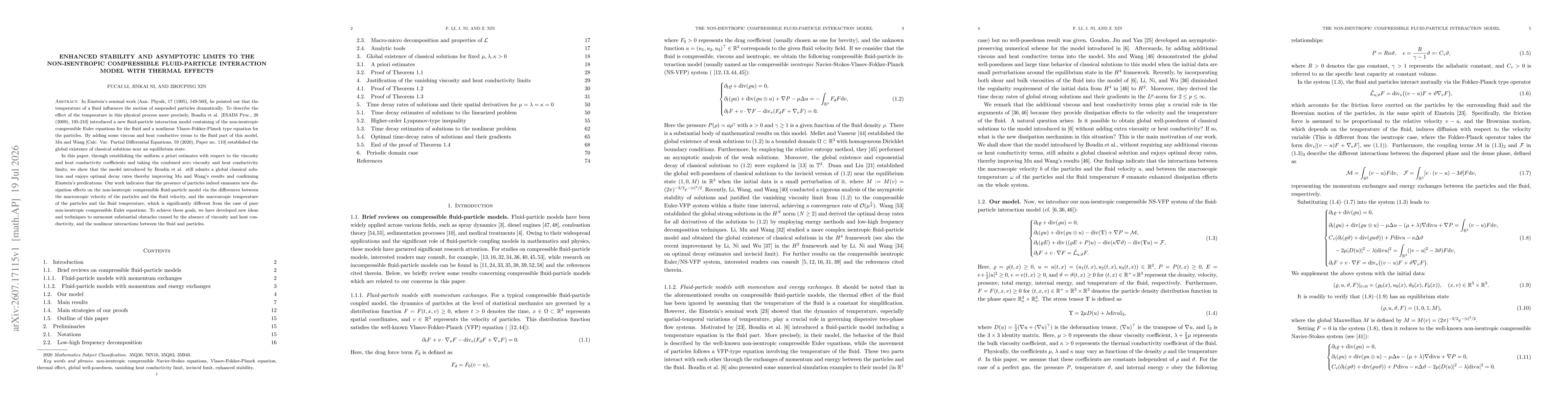 Thumbnail for Enhanced stability and asymptotic limits to the non-isentropic compressible fluid-particle interaction model with thermal effects